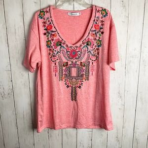 MISSLOOK Pink Floral Geometric Blouse Medium